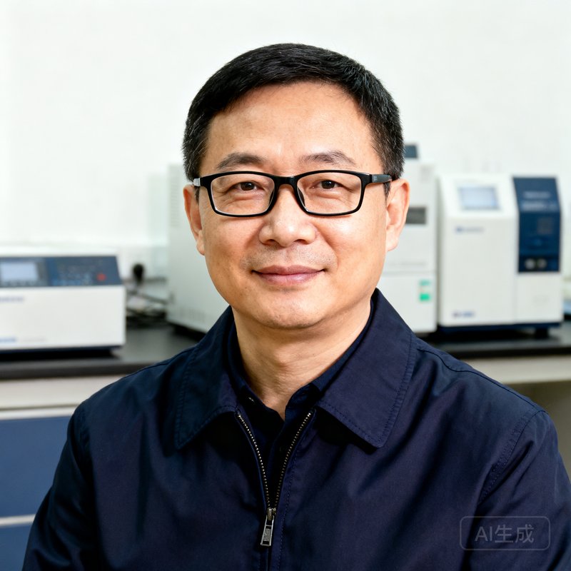 SA视讯平台首席科学家陈启航半身照，四十五岁男性，戴着黑框眼镜，身穿藏青色夹克，背景为实验室工作台，表情温和而严谨。