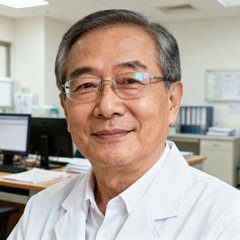 一位五十岁左右、戴眼镜的男性医生半身照，穿着白大褂，背景为医院办公室，表情专业而温和。